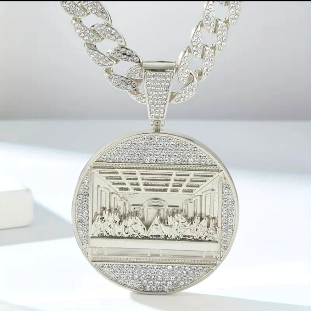 1pc Cuban Necklace Men's Hip Hop Last Supper Jesus and His Disciples Pattern